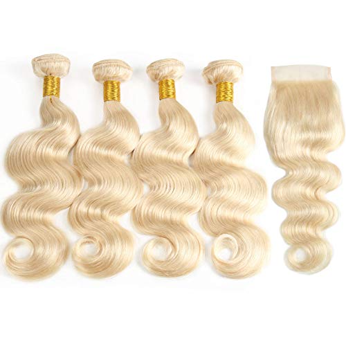 Product Cover 613 Bundles with Closure Brazilian Body Wave Human Hair Bundles with Closure 100% Human Hair Weave with Lace Closure 50g/bundle (10