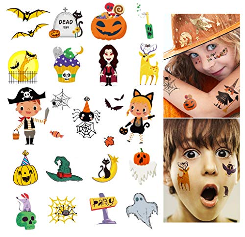 Product Cover Temporary tattoos for kids, 140+ Halloween Temporary Tattoos for girls, boys, party, Halloween waterproof long lasting kids Fake Tattoos 11 sheets