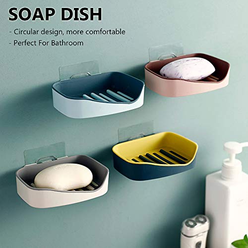 Product Cover HOME CUBE ABS Plastic Adhesive Sticker Waterproof Kitchen Bathroom Soap Dish Soap Holder (13 X 10 X 3.5 cm, Random Colour) - Pack of 4