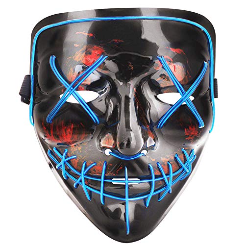 Product Cover Tcamp Halloween Scary Mask LED Cosplay Costume Mask El Wire Light Up Mask for Halloween Festival Party (Blue)