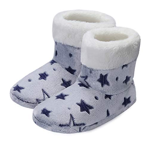 Product Cover mysoft Women's Comfort Winter Bootie Slippers, Unique Flannel Indoor Memory Foam House Shoes Blue