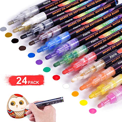 Product Cover Acrylic Paint Pens - 24 Acrylic Paint Markers for Rock Painting, Stone, Metal, Ceramic, Porcelain, Glass, Wood, Fabric, Canvas, Set of 12 Colors Paint Markers with 3 Different Tip Precision