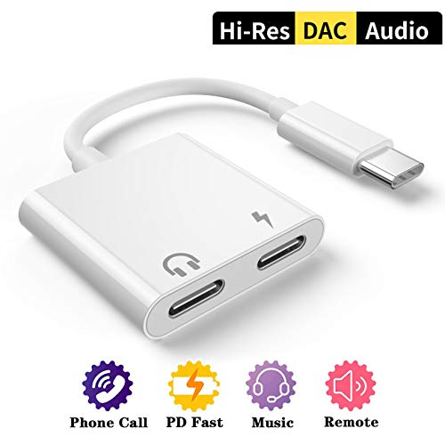 Product Cover Dafanbe USB C Headphone Adapter USB C Headphone Jack Dual Type C Adapter Earphone Audio PD Fast Charging Compatible with Samsung Note 10, LG, Google Pixel 3/3XL/2/2XL, 2018 New iPod Pro, Xiaomi