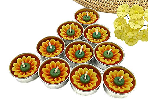Product Cover NAVA CHIANGMAI Flower Tealight Candles Scented Tea Lights Aromatherapy Relax Candles for Birthday Party Supplies and Wedding Favor Baby Shower Decorations Pack of 10 Pcs. (Sunflower)