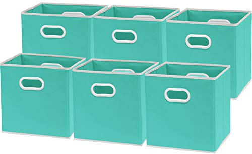 Product Cover 6 Pack - SimpleHouseware Foldable Cube Storage Bin with Handle, Turquoise (12-Inch Cube)