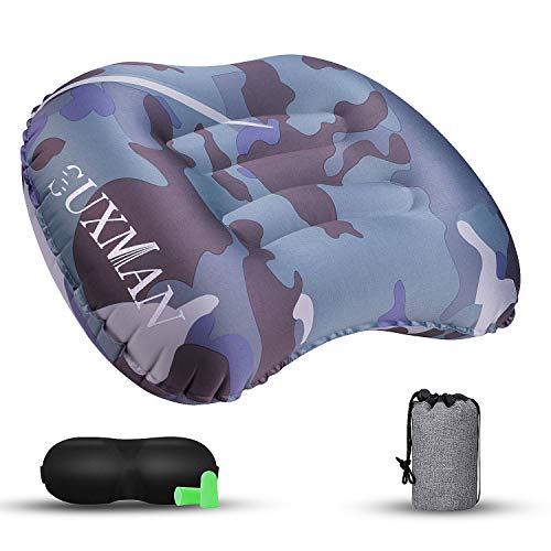 Product Cover Ultralight Inflatable Camping & Backpacking Pillow, Comfortable Soft Ergonomic Air Camp Pillow for Backpack Exped Travelling Hiking Survival, Portable Lightweight Compact Blow-Up Pillow (Camouflage)