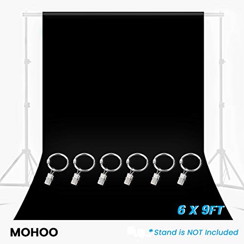 Product Cover MOHOO 6x9FT Black Backdrop Photography, Black Muslin Backdrop with Ring Metal Holding Clips, Solid Color Black Photo Backdrop, Black Backdrop for Photography Video Studio Photo Shot