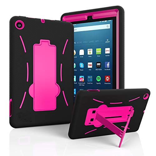 Product Cover EpicGadget Case for 2019 Amazon Fire 7 Tablet (9th Generation, 2019 Released) - Heavy Duty Hybrid Case Cover with Kickstand + 1 Screen Protector and 1 Stylus (Black/Pink)
