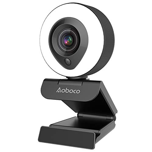 Product Cover Webcam Streaming 1080P Full HD with Dual Microphone and Ring Light, Aoboco USB Pro Web Camera Stream for Mac Windows Laptop Twitch Xbox One Skype YouTube OBS Xsplit