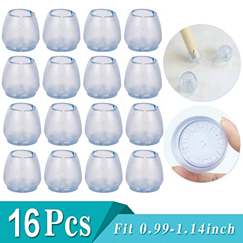 Product Cover 16 Pack Chair Leg Caps Silicone Floor Protector Round Furniture Table Feet Covers,Transparent, Non-Slide