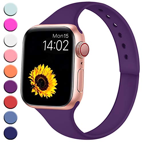 Product Cover R-fun Slim Bands Compatible with Apple Watch Band 40mm Series 4 38mm Series 3/2/1, Soft Silicone Sport Strap Wristband for Women Men Kids with iWatch, Purple