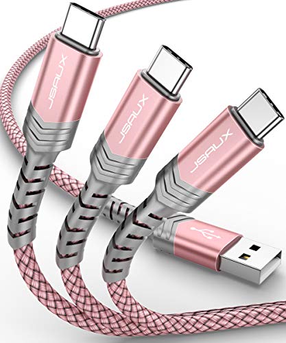 Product Cover USB C Cable Fast Charging,JSAUX 3-Pack(1ft+3.3ft+6.6ft) USB A to Type C Charger Nylon Braided Cord Compatible with Samsung Galaxy S10 S9 S8 Plus Note 10 9 8,Moto Z,LG V20 G6 G5,and More(Rose Gold)