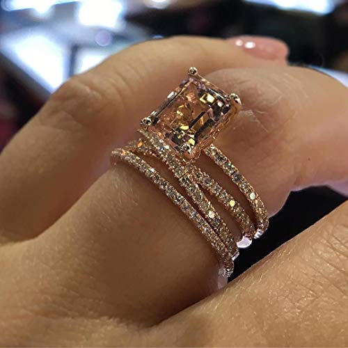 Product Cover Greendou Fashion Jewelry 14k Rose Gold Plated Sterling Silver Square Champagne Swarovski Zirconia Ring Size 5-10 (7)