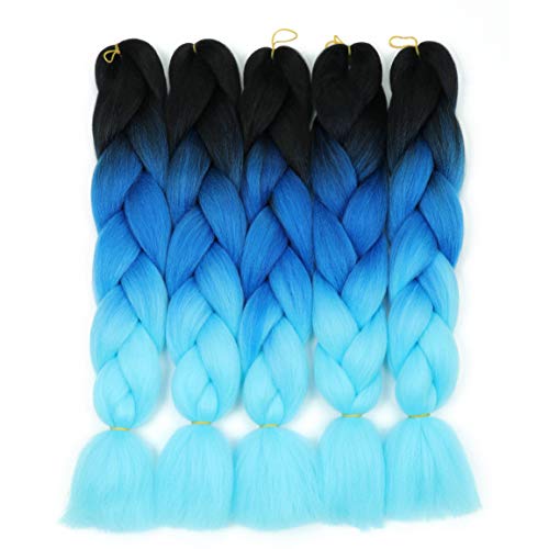 Product Cover Two Tone Ombre Blue Synthetic Jumbo Braiding Hair Extensions 5 Bundles/Lot 100g/pc Fiber Braiding Hair for Twist 24