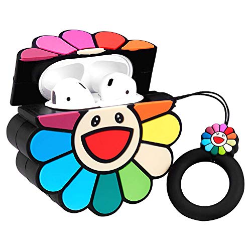 Product Cover Joyleop(Sun Flower) Compatible with Airpods 1/2 Case Cover, 3D Cute Cartoon Plant Funny Fun Cool Kawaii Fashion,Silicone Airpod Character Skin Keychain Ring, for Girls Boys Teens Kids Air pods 1& 2