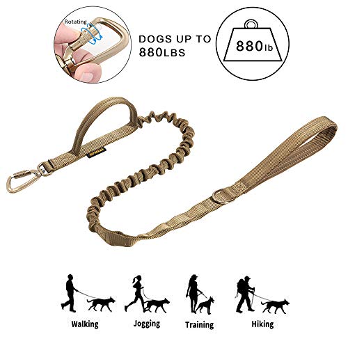 Product Cover EXCELLENT ELITE SPANKER Military Leash Dog Tactical Space Aluminum Hook Clips Bungee Dog Leash Tactical Dog Leash Elastic Dog Rope Leads with 2 Control Handle (Coyote Brown)