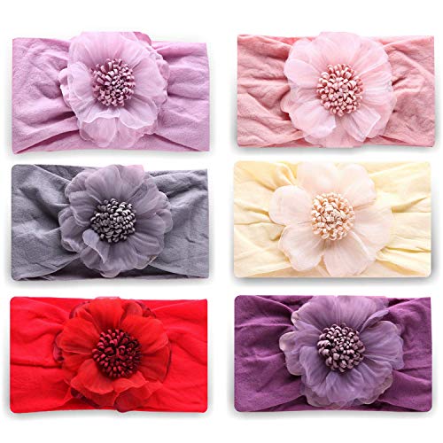 Product Cover Baby Girl Nylon Headbands, Girl's Hairbands and Bows for Newborn,Toddler,Childrens Hair Accessories (Mixed Flower-6 pack)