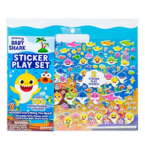 Product Cover Baby Shark Sticker Play Set by Horizon Group USA Includes Over 100 Reusable Puffy Stickers & 1 Fold & Play Scene, Multicolored