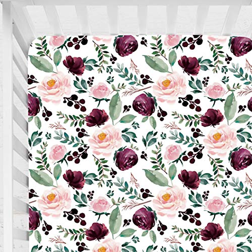 Product Cover Sahaler Floral Crib Sheet for Girl Boy Baby Fitted Crib Sheets for Standard Crib and Toddle Mattresses-Pink Wine Floral