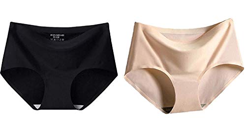 Product Cover Shoppy Homes Women's Invisible Seamless Mid-Rise Panties No Show Laser Cut Hipster Brief Underwear,Free Size (Black+Beige)