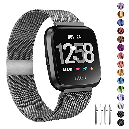 Product Cover Fitlink Metal Bands Compatible for Fitbit Versa/Versa Lite Edition/Versa 2 Smart Watch for Women and Men,Small and Large, Multi-Color (Space Grey, Small)