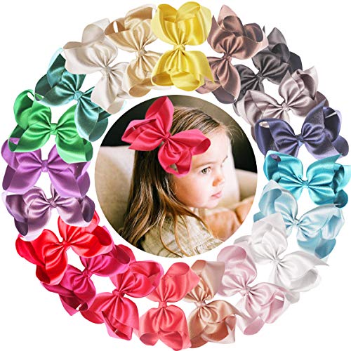 Product Cover 20PCS Girls Hair Bows Clips 6Inch Glitter Grosgrain Ribbon Hair Bows Alligator Hair Clips Hair Accessories for Baby Girls Toddlers Kids Children Teens