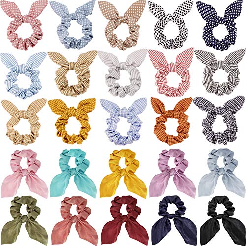 Product Cover 25 Pieces Hair Scrunchies Rabbit Bunny Ear Hair Bands Elastic Scrunchy Bowknot Scrunchies Elastic Hair Ties Ponytail Holder for Girls Women