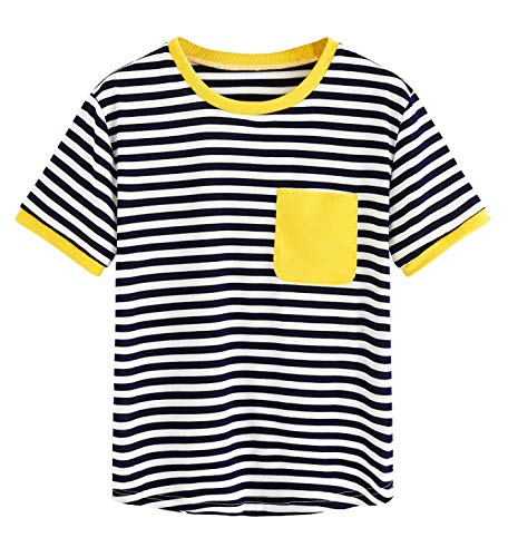 Product Cover Fabricorn White Black Striped with Yellow Pocket Cotton Tshirt for Women