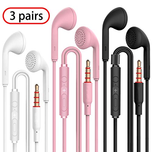 Product Cover A16 Headphones Earphones Earbuds Earphones, Noise Islating, High Definition, Stereo for Samsung, iPhone,iPad, iPod and Mp3 Players（Black, White, Pink (Black+White+Pink 3pairs)