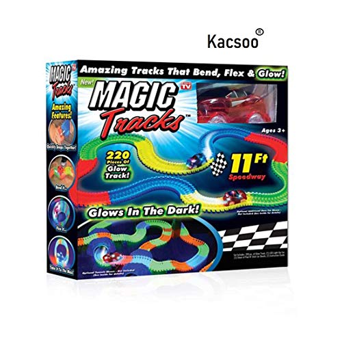 Product Cover Kacsoo Magic Race Bend Flex and Glow Tracks-220 Pieces,Plastic Magic 11 Feet Long Flexible Tracks Car Play Set for Kids (Multicolour) (11 Foot Tracks)