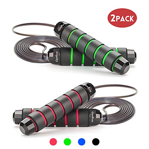 Product Cover Jump Rope Workout Tangle Free with Anti-Slip Handles Adjustable Skipping Rope Ideal for Training, Fitness & Cardio - Rapid Speed Rope Crossfit Jump Ropes for Women, Men, Kids,2 Pack (Green/Red)