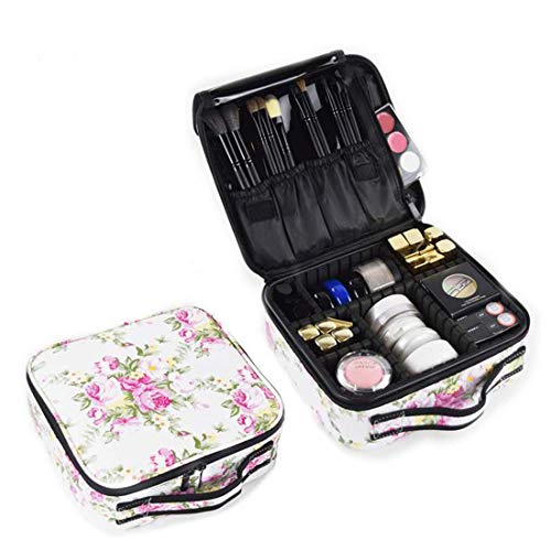 Product Cover House Of Quirk Makeup Cosmetic Storage Case with Adjustable Compartment - White Flower(25x22x9)