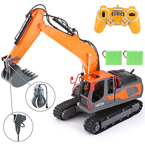 Product Cover VATOS RC Excavator 17 Channel Construction Vehicle 1:16 Scale 3-in-1 Remote Control Truck 2 Rechargeable Battery Fully Functional with Lights & Sounds 680 ° Rotation Toy Crawler Best Gift Outdoor