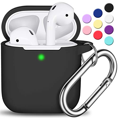 Product Cover AirPods Case Cover with Keychain, Full Protective Silicone AirPods Accessories Skin Cover for Women Girl with Apple AirPods Wireless Charging Case,Front LED Visible-Black