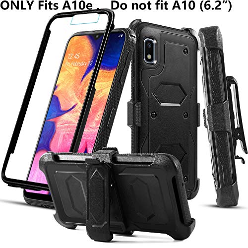 Product Cover Aetech Phone Case for Samsung Galaxy A10e with Belt Clip Screen Protector Kickstand Heavy Duty for Women Men (Black)