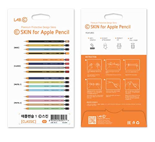 Product Cover LAB.C C-Skin for Apple Pencil 1 [Classic] 4 Colors (Classic Orange, Classic Navy, Classic Light Grey, Stripe-Red) Sticker Type(4pcs in 1 Package)