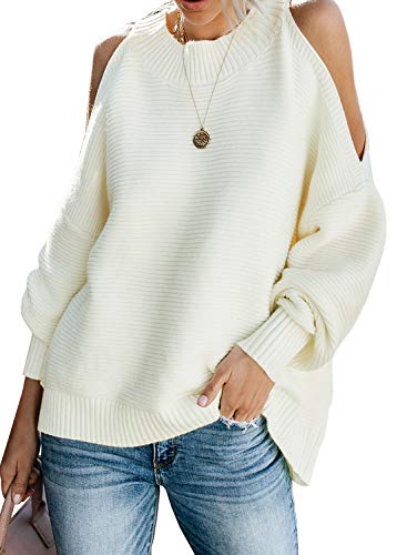 Product Cover LOSRLY Women Long Sleeve Cold Shoulder Fall Knit Sweater Loose Pullover Tunic Tops(S-XL)