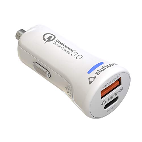 Product Cover Stuffcool Car Charger Atom Plus Type-C PD 18W & Quick Charge 3.0 (Qualcomm Certified QC 3.0) Dual USB Car Charger/Adapter - White