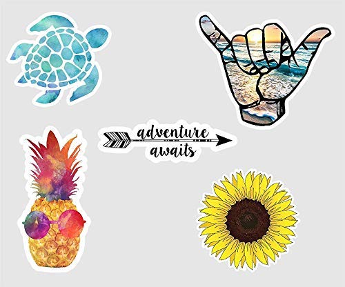 Product Cover Cute Ocean Beach Vinyl Decal Sticker Pack of 5 for Laptop -Water Bottle -Car -SUV -Trucks and Bikes