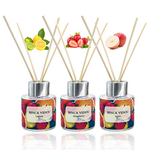 Product Cover Binca Vidou Reed Diffuser Set of 3, Apple Lemon Strawberry Oil Reed Diffusers for Bedroom Living Room Office Aromatherapy Oil Reed Diffuser for Gift & Stress Relief 50ml x 3