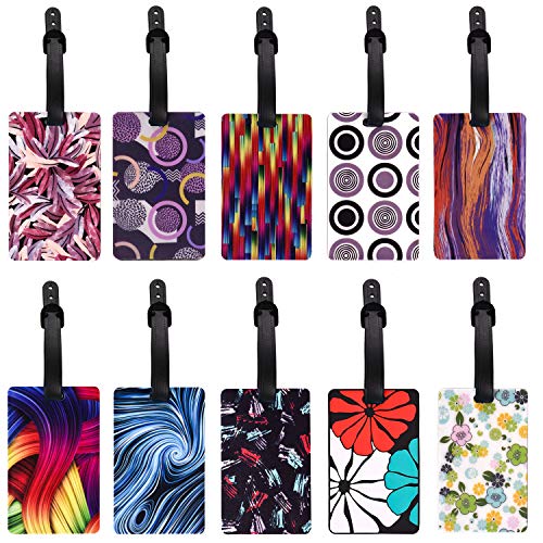 Product Cover MerryNine Luggage Tags, Cool Luggage Tags, Bright Color Mosaic Pattern Durable Tag ID Holder for Suitcase, Set of 10