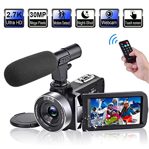 Product Cover Video Camera Camcorder with Microphone 2.7K 30FPS 30MP Vlogging Camera with Rotatable 3.0