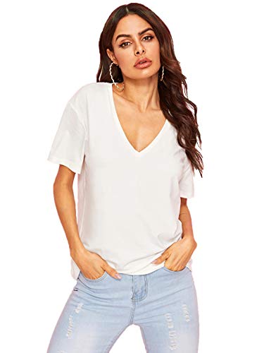 Product Cover SheIn Women's Summer Teen Basic V Neck Short Sleeve Loose Casual Tee T-Shirt Top