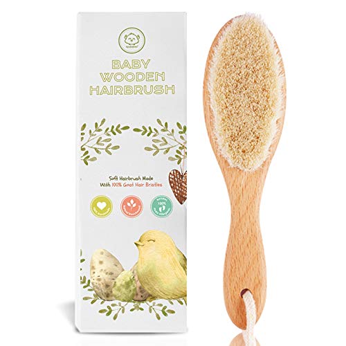 Product Cover Baby Hair Brush for Newborn - Natural Wooden Baby Hairbrush Comb with Soft Goat Bristles for Cradle Cap - Perfect Scalp Grooming Hairbrush Comb Kit for Infant, Toddler, Kids - Baby Registry Gift