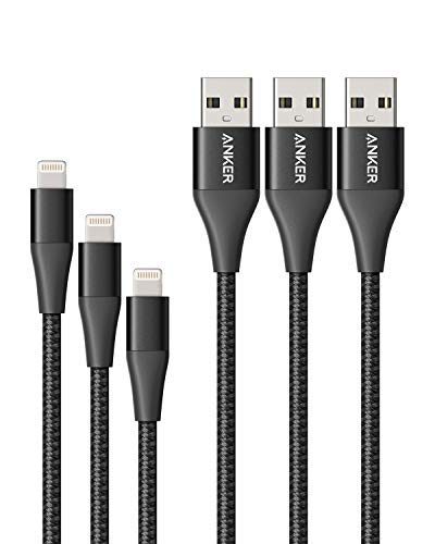 Product Cover Anker Powerline+ II Lightning Cable 3-Pack (3 ft, 6 ft, 10 ft), MFi Certified for Flawless Compatibility with iPhone 11/11 Pro / 11 Pro Max/Xs/XS Max/XR/X / 8/8 Plus / 7 and More (Black)