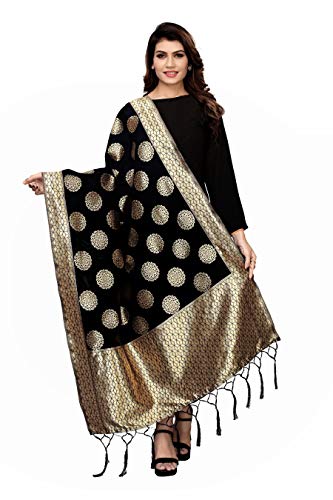 Product Cover Jaanvi fashion Women's Silk (Banarasi-Dupatta-Gola_Black_FS)