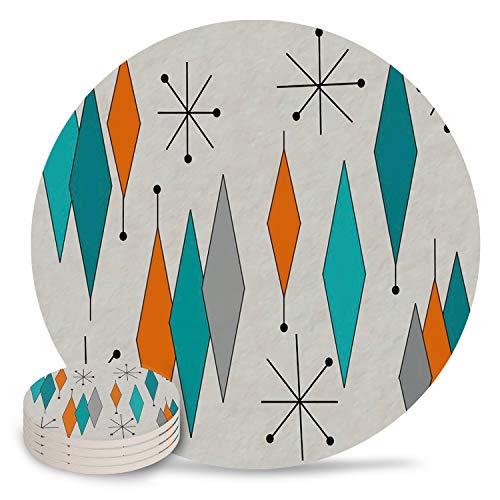 Product Cover Vandarllin Drink Coasters Retro Modern Mid Century Geometric Absorbent Stone Ceramic Coaster with Cork Back and NO Holder for Cups, Set of 4-Piece