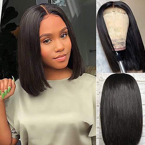 Product Cover Amella Hair Short Bob Wigs Human Hair Lace Closure Wigs For Black Women Brazilian Virgin Hair Straight Bob Wigs Remy Hair Wigs 10 Inches