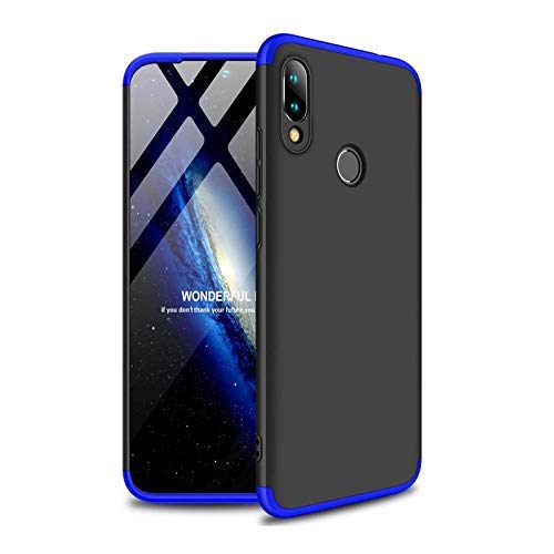Product Cover SKIN WORLD 3 in 1 Double Dip Case Anti Slip Super Slim Hybrid PC All Angle Protection Lightweight Hard Back Cover for REDMI Note 7, Note7 PRO, NOTE7S (Black with Blue)