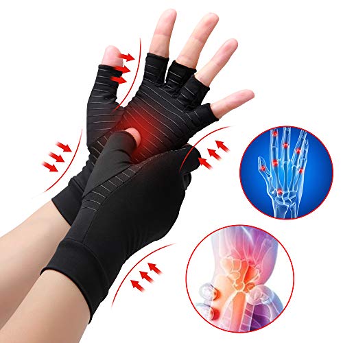 Product Cover Waxden Copper Compression Arthritis Gloves, Best Copper Infused Glove for Women and Men, Fingerless Arthritis Gloves, Pain Relief and Healing for Arthritis, Carpal Tunnel, 1 Pair, Black (Large)